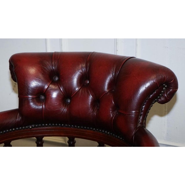 Burgundy Chesterfield Leather Captains Swivel Desk Chair, 1950s For Sale - Image 5 of 14