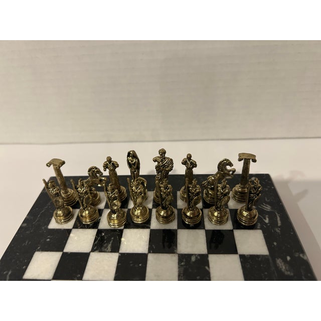 Vintage Italian Greco-Roman Chess Board Set Mini For Sale - Image 9 of 12