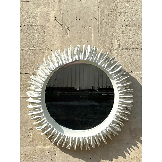 Vintage Boho Made Goods “Serrat” Faux Coral Round Mirror For Sale In West Palm - Image 6 of 7