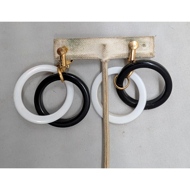 White Vintage 1960s Signed Napier Black & White Hoop Clip Earrings- 2 Pieces For Sale - Image 8 of 8