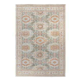 Rug & Kilim’s Distressed Rosette Rug in Beige and Blue, 10x14 For Sale
