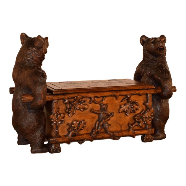19th C. Black Forest Carved Bear Bench For Sale