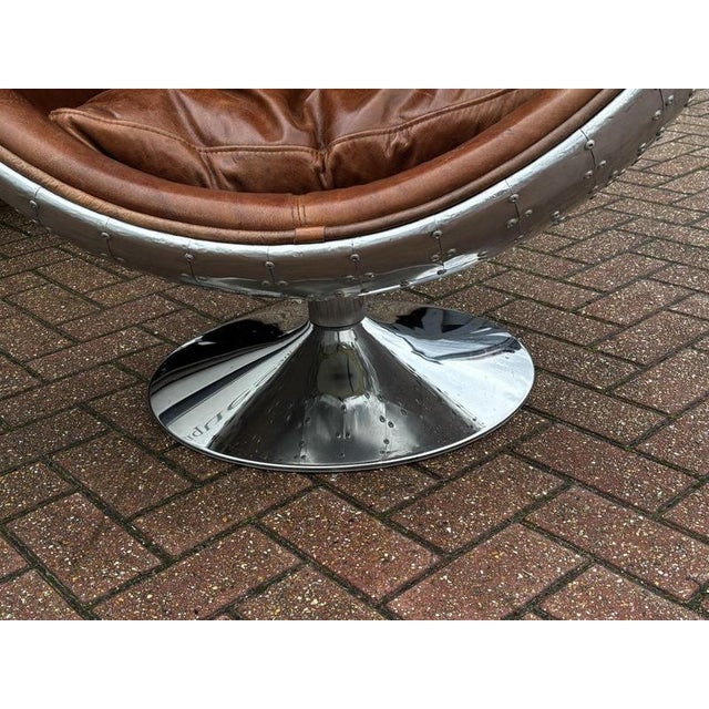 Animal Skin Swivel Egg Chair with Tan Leather Upholstery from Aviation For Sale - Image 7 of 9