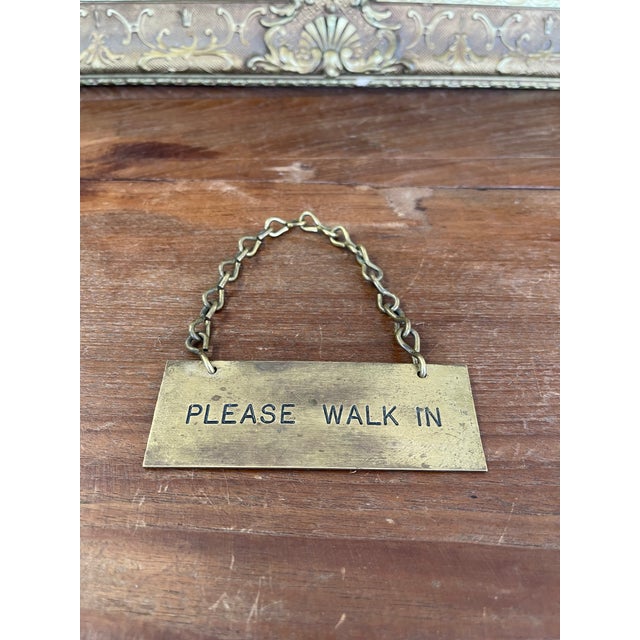 Antique Brass Toned "Please Walk In" Door Sign With Chain, Early 20th Century For Sale In Seattle - Image 6 of 9