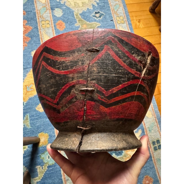 Wood Antique Carved and Painted Prayer or Opium Bowl For Sale - Image 7 of 7