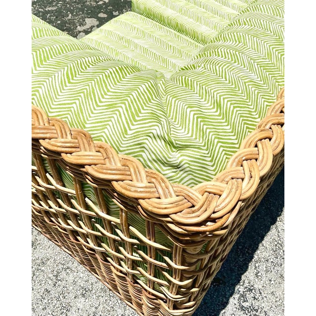 Vintage Coastal Braided Rattan Quadrille “Zig Zag” Sectional Sofa For Sale In West Palm - Image 6 of 11