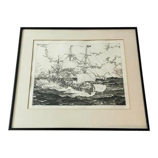 Signed Alan B. McKnight Maritime Etching ‘h.m.s. Boston, 1749’ – Limited Edition 42/100 For Sale
