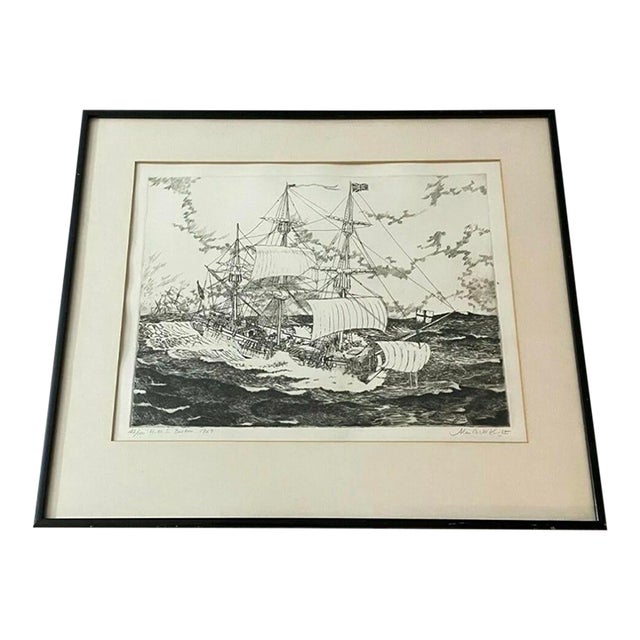 Signed Alan B. McKnight Maritime Etching ‘h.m.s. Boston, 1749’ – Limited Edition 42/100 For Sale