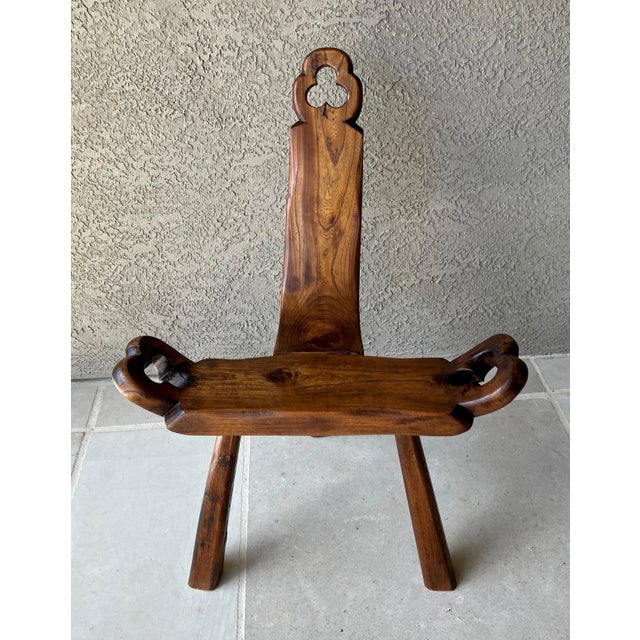 Mid 20th-Century European Arts & Crafts-Inspired Three-Legged Hardwood Birthing Chair For Sale - Image 15 of 15