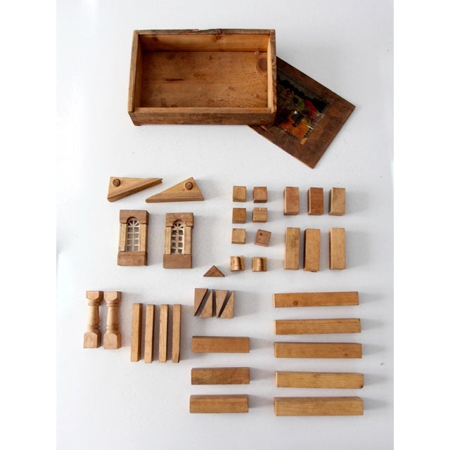 Victorian Victorian Wooden Building Blocks With Dovetail Box, 37 Pieces For Sale - Image 3 of 5