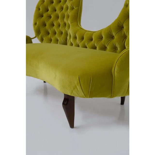 1950s Italian Loveseat Sofa in Yellow Velvet by Renzo Zavanella, 1950 For Sale - Image 5 of 13