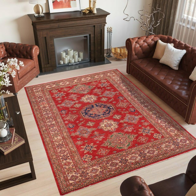 Tribal 1990s Rustic Super Kazak Red & Beige Wool Rug - 8'9'' X 11'8'' For Sale - Image 3 of 8