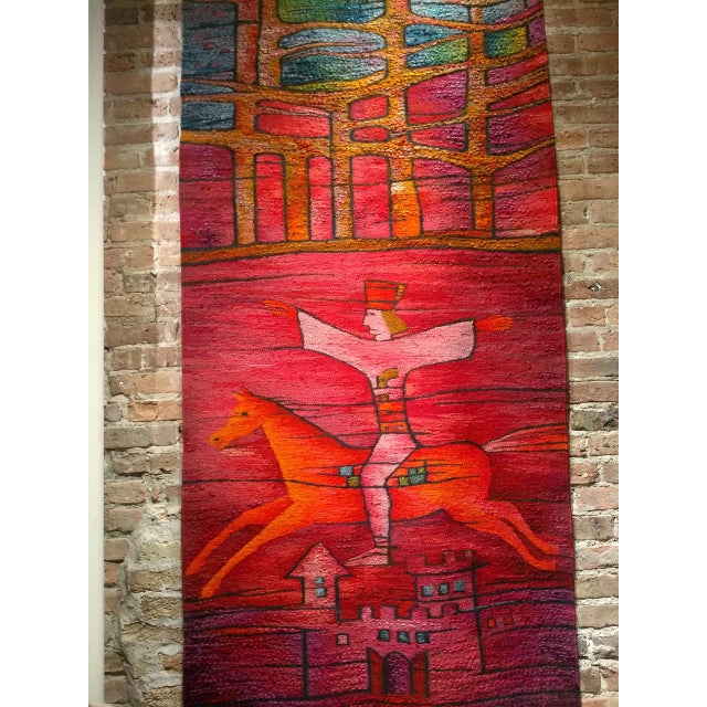 Vintage Mid-Century Tapestry, Handwoven Wool, Marc Chagall Style, 40" X 86" For Sale - Image 9 of 10