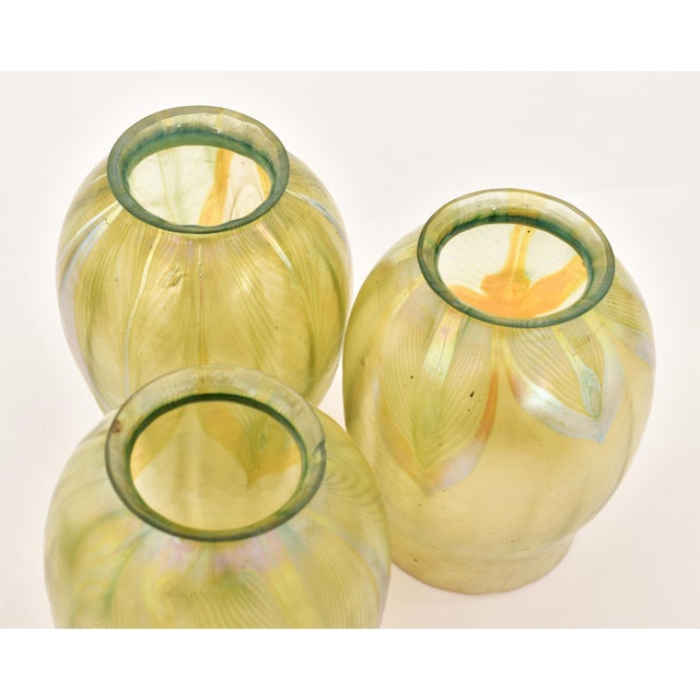 Antique Tiffany Studios Three-Light Favrile Glass Lamp "Pulled Feather Shades" For Sale - Image 11 of 12