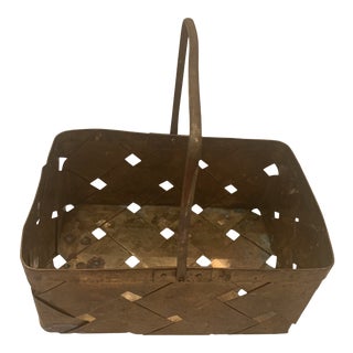 Vintage Brass Basket Weave Basket For Sale