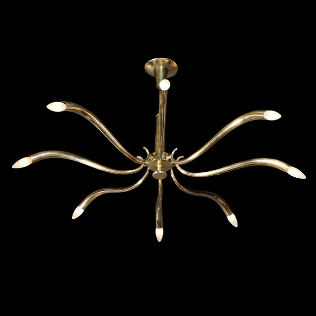 Brass Mid-Century Polished Brass 8-Arm Sculptural Chandelier by Oscar Torlasco For Sale - Image 8 of 17