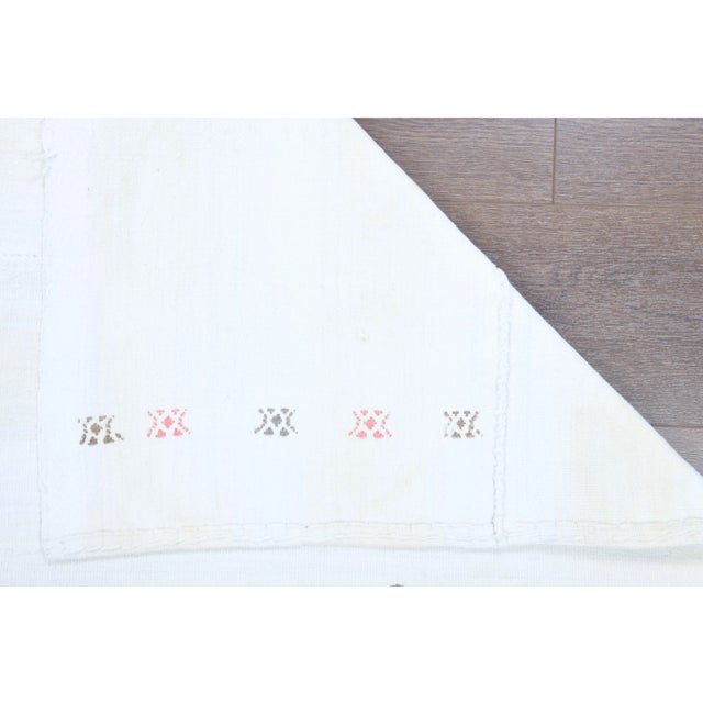 Vintage Turkish Oushak Handmade Wool Cotton White Kilim Area Rug For Sale - Image 9 of 11