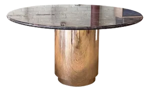 Round Granite Dining Table With Cylindrical Brass Base, 52"