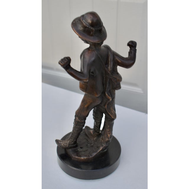 Vintage Solid Bronze Boy Sculpture Statue Marble Base 12” H For Sale - Image 9 of 13