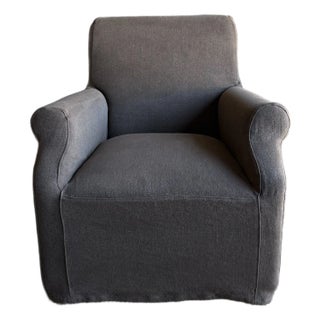 Belgian Stone Washed Linen Slip Covered Chair - Cafe Noir For Sale