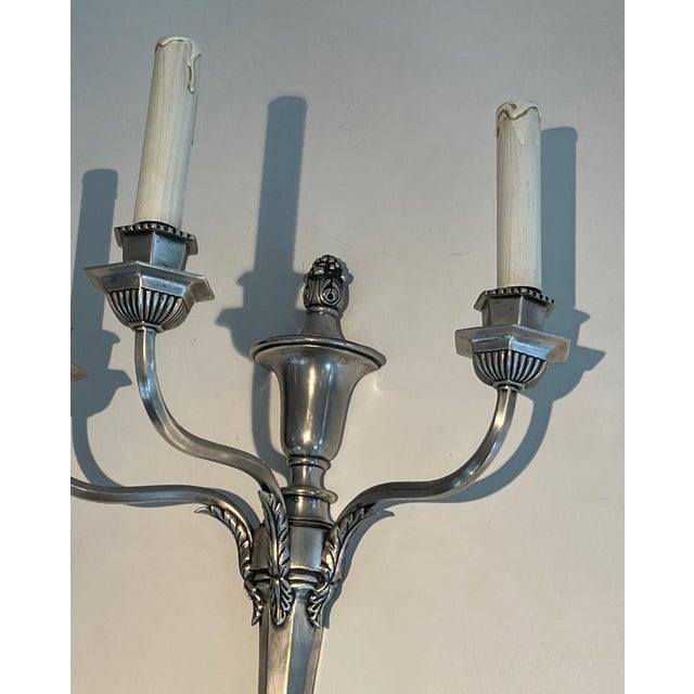 1900 Large silver metal 3-arm wall lights - a Pair For Sale - Image 6 of 12