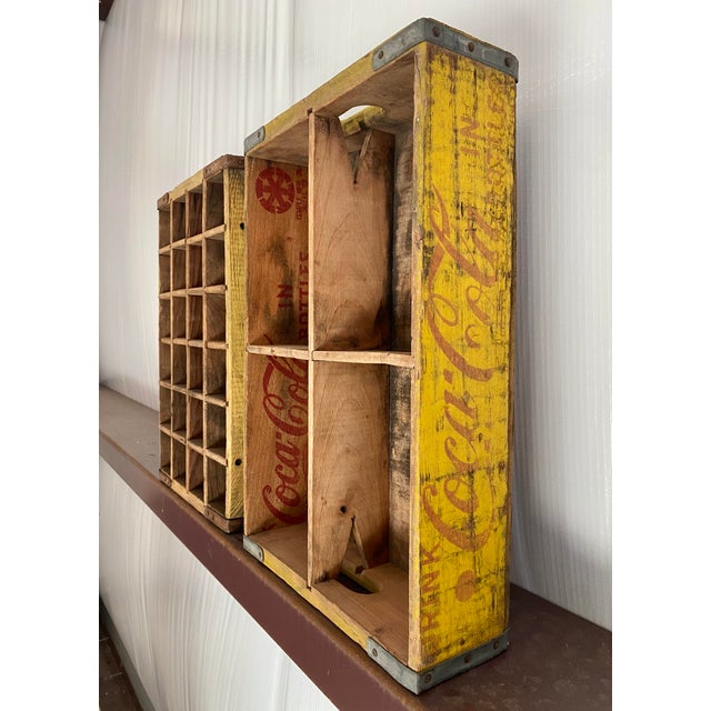Canary Yellow Primitive Wood Soda Crates, a Pair For Sale - Image 8 of 12