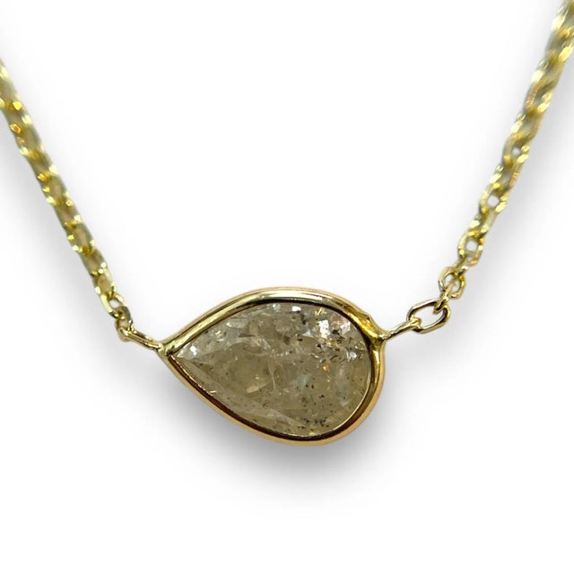 Modern Classic Bezeled 14k Yellow Gold 1.24ct Natural Diamond Necklace For Sale - Image 3 of 6