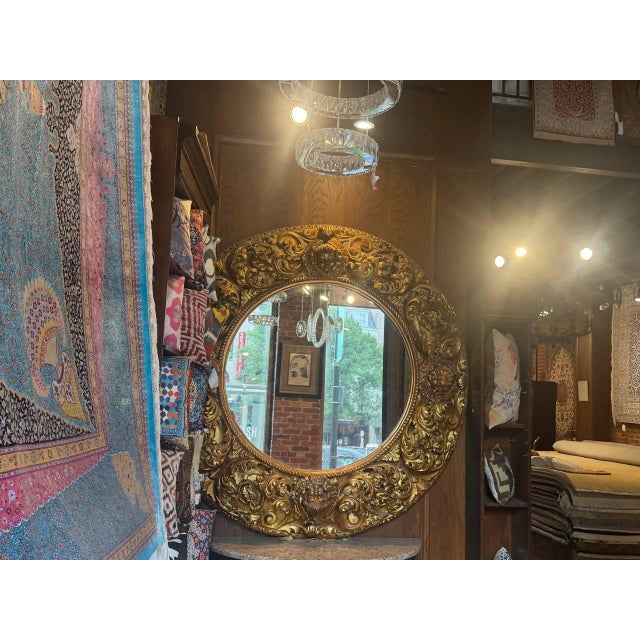 Vintage Mid Century French Round Wall Mirror For Sale - Image 9 of 12