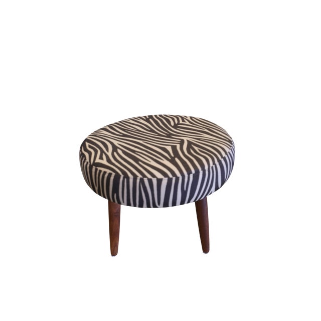 Danish Stool in Teak with Zebra Striped Upholstery, 1960s For Sale - Image 6 of 8