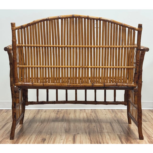 Vintage Scorched Bamboo Settee Bench For Sale In Kansas City - Image 6 of 9