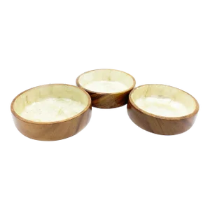 Mid Century Modern Wood and Capiz Shell Bowl Set - 3 Pieces