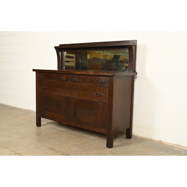 Charles Limbert Stickley Brothers Style Antique Mission Oak Arts & Crafts Sideboard Buffet or Bar Cabinet, Circa 1900 For Sale - Image 4 of 11
