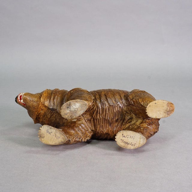 Brown Large Vintage Wooden Strolling Bear Handcarved Ca. 1930s, Brienz For Sale - Image 8 of 9