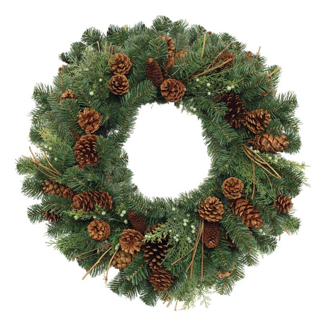 Mixed Pine and Pinecone Wreath 32"D For Sale