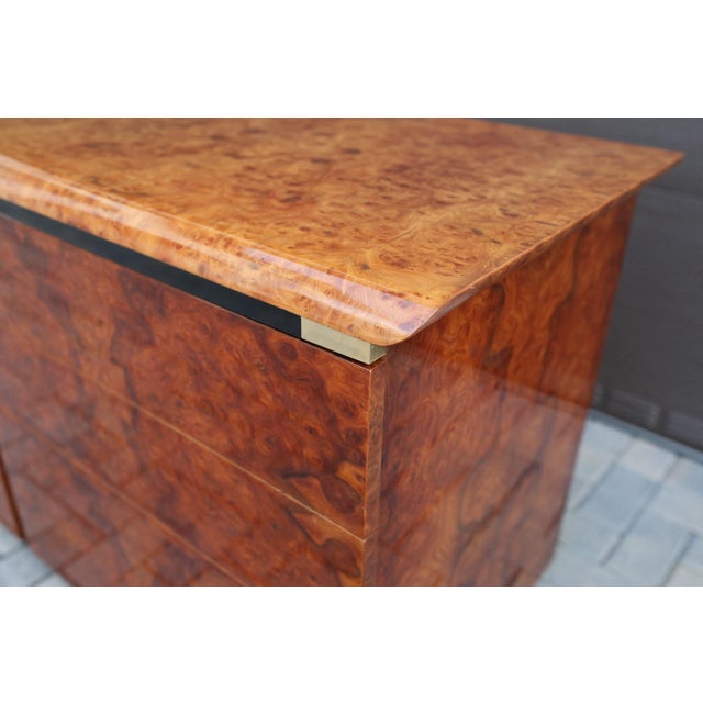 Wood Italian Credenza in High Gloss Burl and Brass, Italy - 1970's For Sale - Image 7 of 12