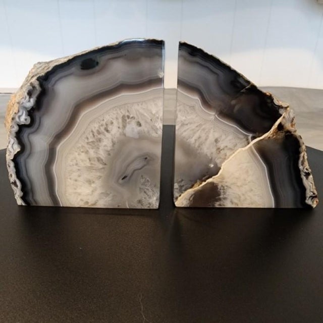 Contemporary 1970s Polished Brazilian Grey Agate Specimen Bookend For Sale - Image 3 of 17