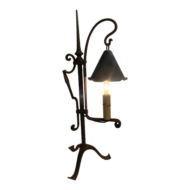 Antique Hand-Forged Wrought Iron Lamp – Gothic Revival, Spanish Mission, Arts & Crafts Style For Sale