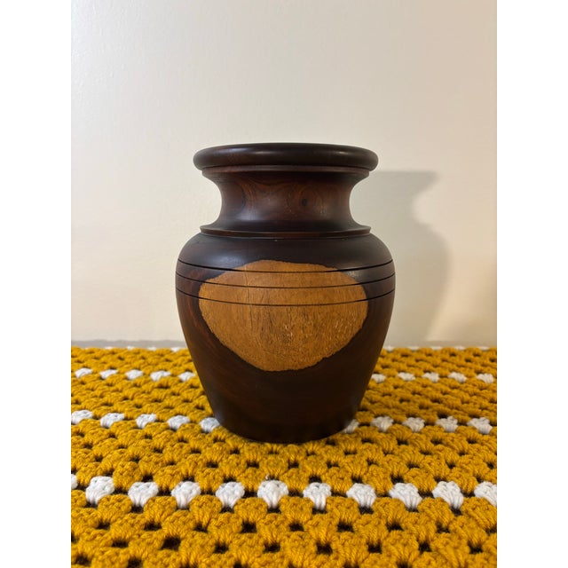 Arts & Crafts Vintage Mid Century Turned Walnut Vase, Studio Wood Art, Arts and Crafts Decor For Sale - Image 3 of 7