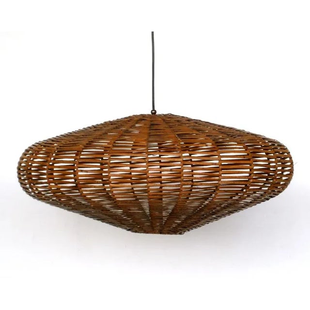 Mid-Century Modern Mid-Century Italian Rattan Suspension Lamp, 1950s For Sale - Image 3 of 6