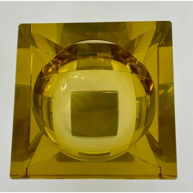 Vintage Mid-Century Modern Citron Crystal Cube Pedestal Ashtray For Sale - Image 4 of 6