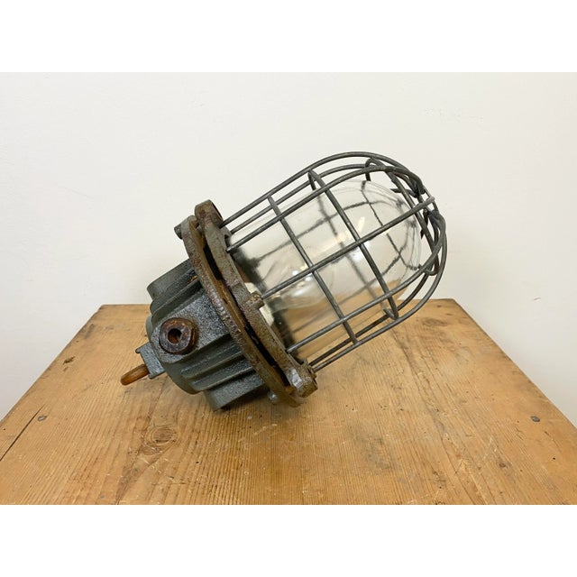 Gray Industrial Cast Iron Cage Pendant Light, 1960s For Sale - Image 13 of 14