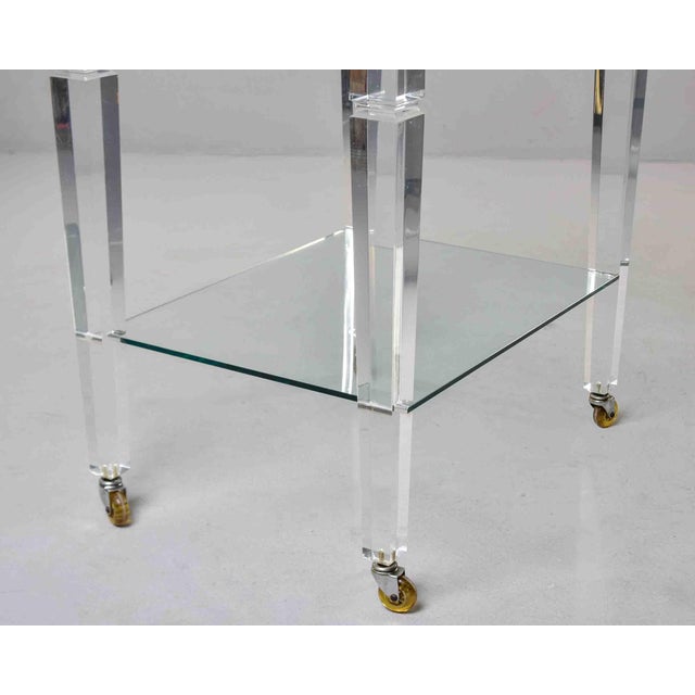 Transparent Large Italian Lucite Two-Tier Table on Casters For Sale - Image 8 of 13