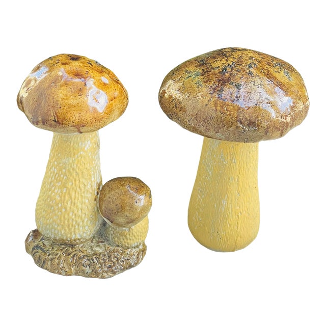 1960s Two Boletus Mushrooms Garden Concrete Ornaments, 2 Pieces For Sale