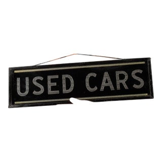 Mid 20th Century Reverse Painted Glass Used Cars Service Station Sign For Sale