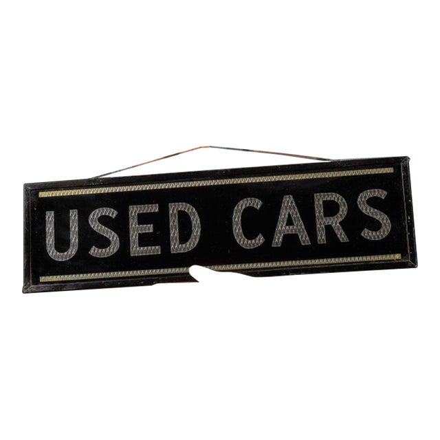 Mid 20th Century Reverse Painted Glass Used Cars Service Station Sign For Sale