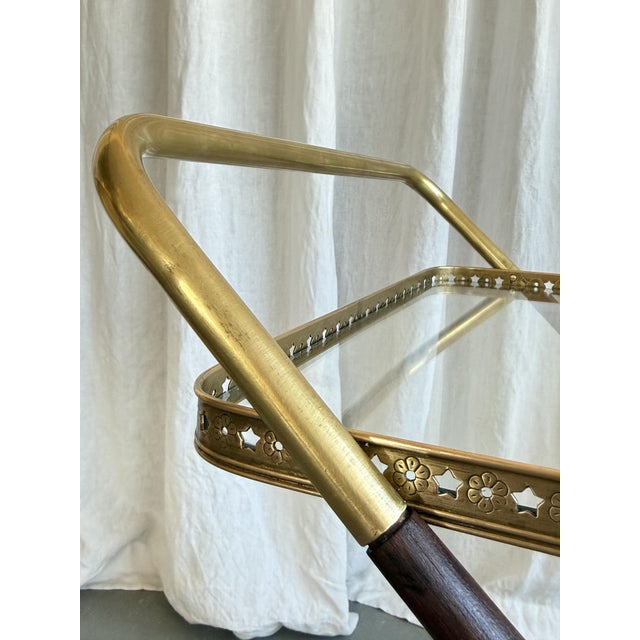 Brown Mid-Century Modern Serving Bar Cart with Brass and Wood from Cesare Lacca, Italy, 1950s For Sale - Image 8 of 18
