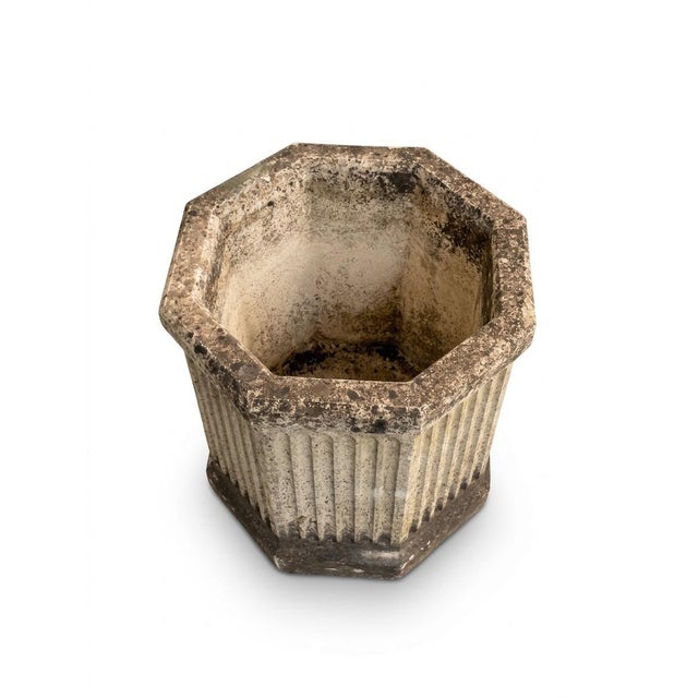 Vintage Neoclassical Octagonal Fluted Cast Stone Planter For Sale - Image 4 of 10