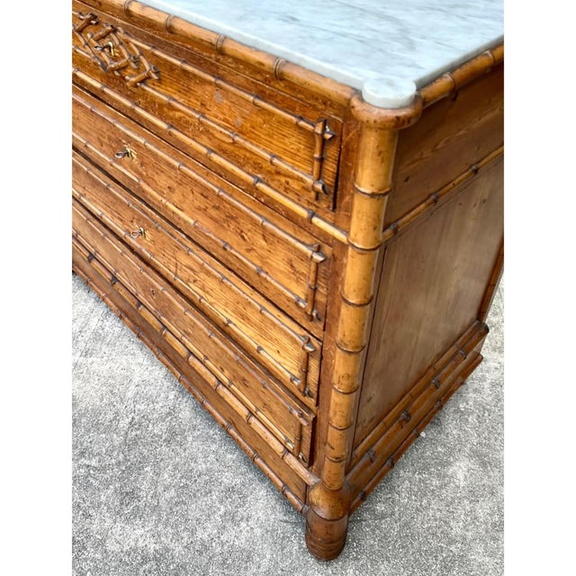 Late 19th Century Vintage Wood and Marble Faux Bamboo Chest For Sale - Image 5 of 16