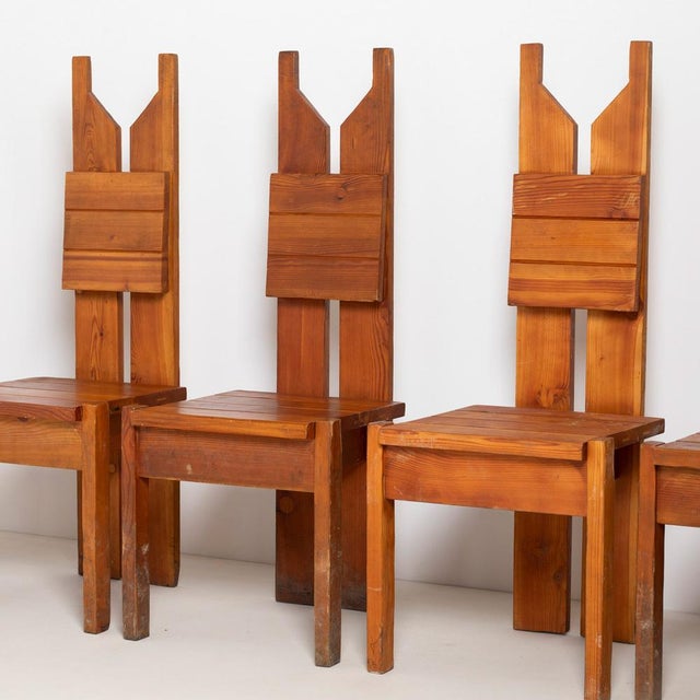 Vintage Brutalist Dining Chairs in Pine, Czechoslovakia, 1970s, Set of 6 For Sale - Image 4 of 15