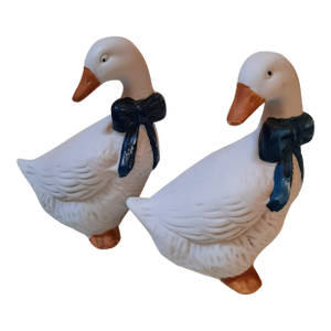 Ceramic Porcelain White Geese With Bows